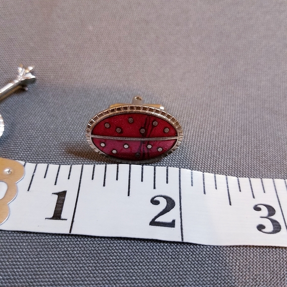 VTG cufflinks tie bar set red silver tone trident - Picture 10 of 11